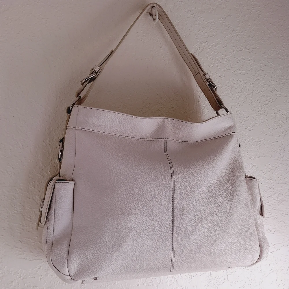 Furla White Pebbled Leather Hobo Bag